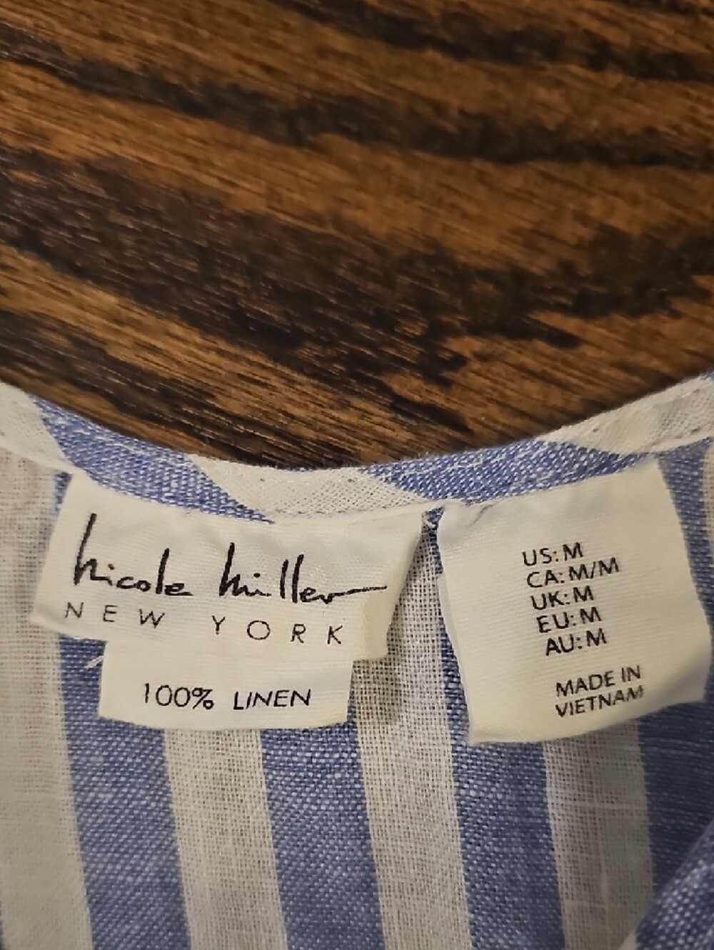 Nicole Miller Blue & White Vertical Stripe Linen Tank - Picture 6 of 6